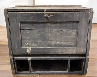 WWI US Army Camp Stenciled Portable Wood Field Desk Cabinet Cubbies Military