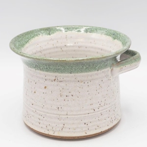 Handmade Ceramic Stoneware Pot Speckled Glaze Green Rim Artisan Planter 4x6