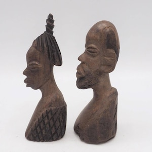 Hand Carved Wooden Figures Woman and Man Africa 70s Mid Century Modern