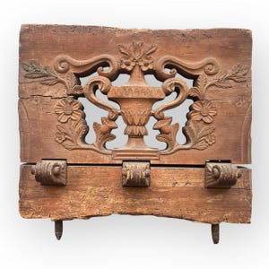 Antique Wood Panel with Carved Urn Vase Architectural Salvage
