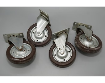 Set of 4 Heavy Duty 5 Inch Swivel Caster Wheels Industrial Steel Brown Rubber