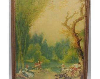 Antique Framed Print Victorian Countryside Scene Pastoral Landscape Gold Frame