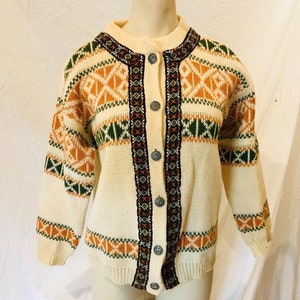 Vintage Gann Sporty Wool Cardigan Sweater made in Norway Womens Size 40