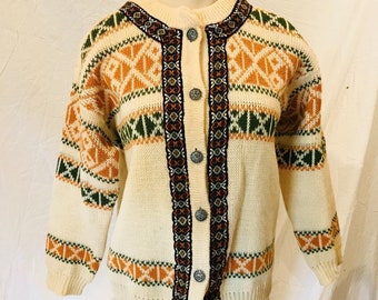 Vintage Gann Sporty Wool Cardigan Sweater made in Norway Womens Size 40