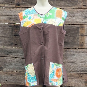 Vintage Womens Housedress Blouse Sleeveless Shirt