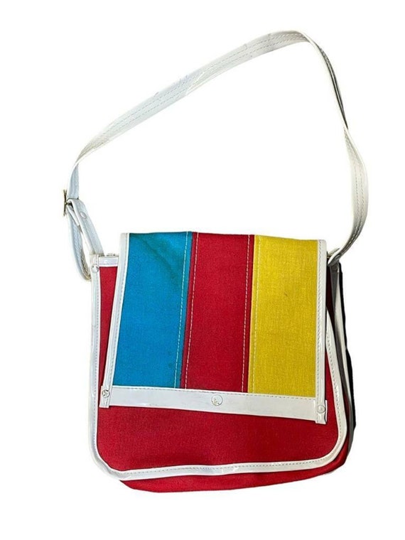 Vintage Colorful Red Yellow Blue Vinyl Purse made… - image 1