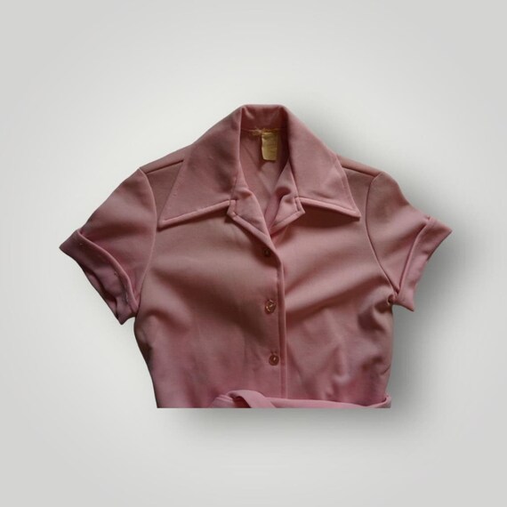 Pink Button Down Polyester 1960's 1970's Womens - image 2