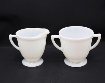 Macbeth Evans Monax Petalware White Opalescent Creamer Sugar Set Glass Set