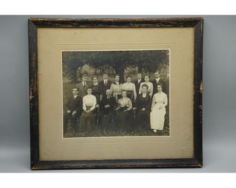 Antique Edwardian Family Portrait Photograph Framed Black White R B Moran 13x15