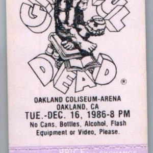 Grateful Dead Mail Away Concert Ticket Stub December 16 1986 Oakland California