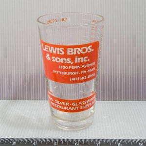 Lewis Brothers Pittsburgh Glass Measuring Cup Beaker Orange Markings Pint Glass