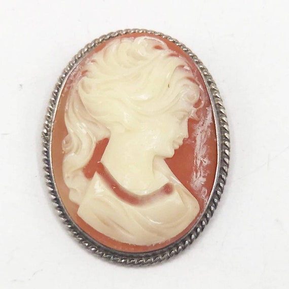 Vintage Sterling Silver .925 Cameo Faux Coral She… - image 1