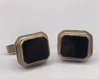 Vintage Mens Sterling Silver Onyx Cufflink Set made in Israel Mid Century