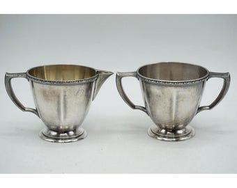 Wm A Rogers Arbor Silver Plate Sugar and Creamer Set Vintage 7803 Footed Silver