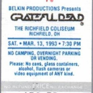 Grateful Dead Mail Away Untorn Ticket Stub March 13 1993 Richfield Ohio