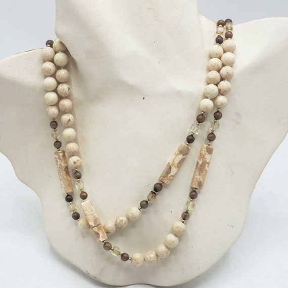 Vintage Statement Heavy Necklace Off White Marble 