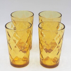 Hazel Atlas Amber Honeycomb Diamond Optic Glass Set of 4