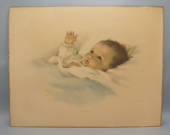 Vintage Bessie Pease Gutmann Awakening Baby Print 664 Lithograph 14x17.75