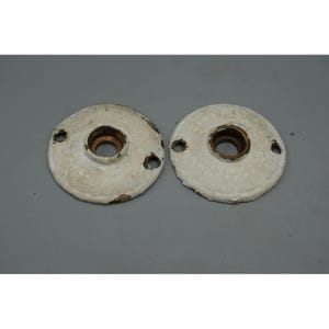 Vintage Brass Door Knob Rosettes White Painted Escutcheon Plates Pair 2.25"