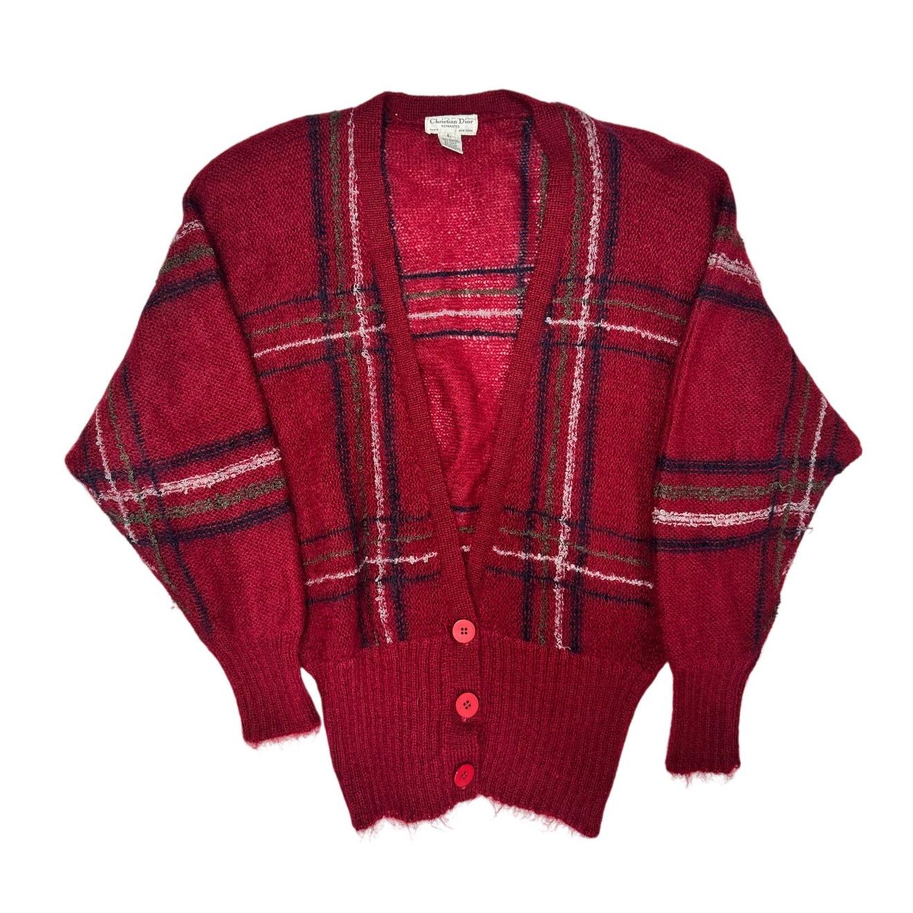 Christian Dior Mohair Cardigan 1980s Long Sweater Open Front Red