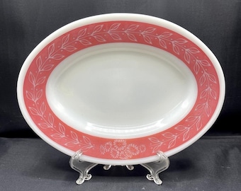 Corning Decor Pyrex Autumn Bands Red Laurel Oval Platter 9.5" Vintage 794-15