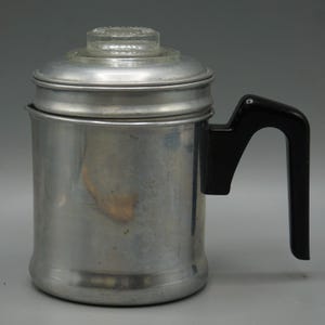 Vintage Aluminum Stovetop Coffee Percolator Small Pot Glass Knob Black Handle
