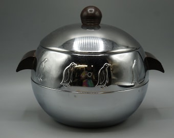 Vintage West Bend Penguin Ice Bucket Mid-Century Modern Barware Chrome Stainless