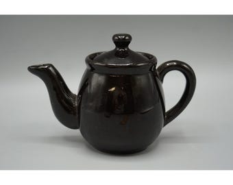 Vintage Miniature Brown Glazed Stoneware Teapot Individual Tea Server 4.5 Inch
