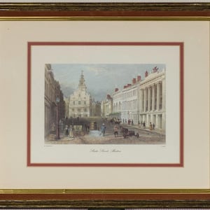 State Street Boston Steel Engraving Hand Colored W.H. Bartlett Framed Elegant