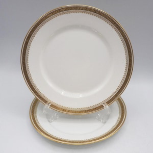William Guerin Limoges France Hand Painted Gold Greek Key Salad Plate set of 2