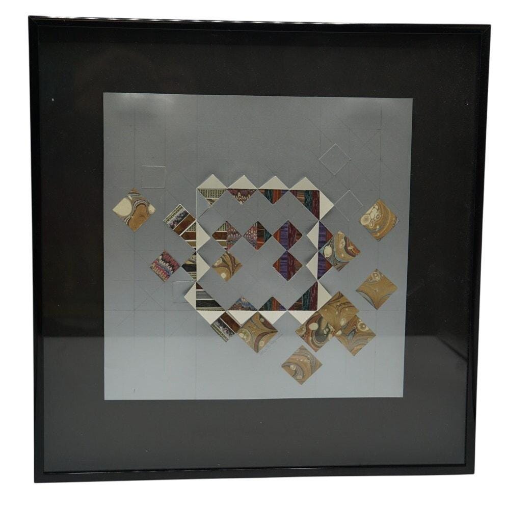 Joan Rogers Mosaic Paper Abstract Geometric Framed Signed