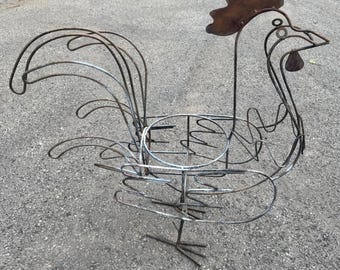 Large Handmade Welded Wire Rooster Sculpture Folk Art Yard Garden Planter 31"