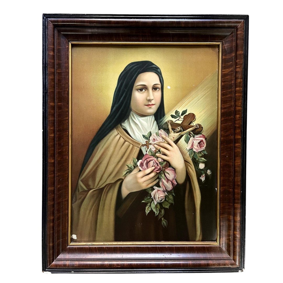 St. Therese of Lisieux Lithograph Print Ornate Gold Shaped Wood Frame ...