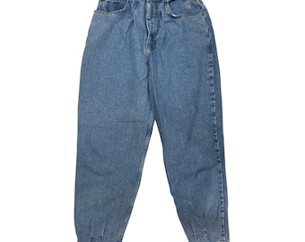 Vintage Bonjour High Waisted Pleated Mom Jeans Medium Wash Blue Denim 25x28