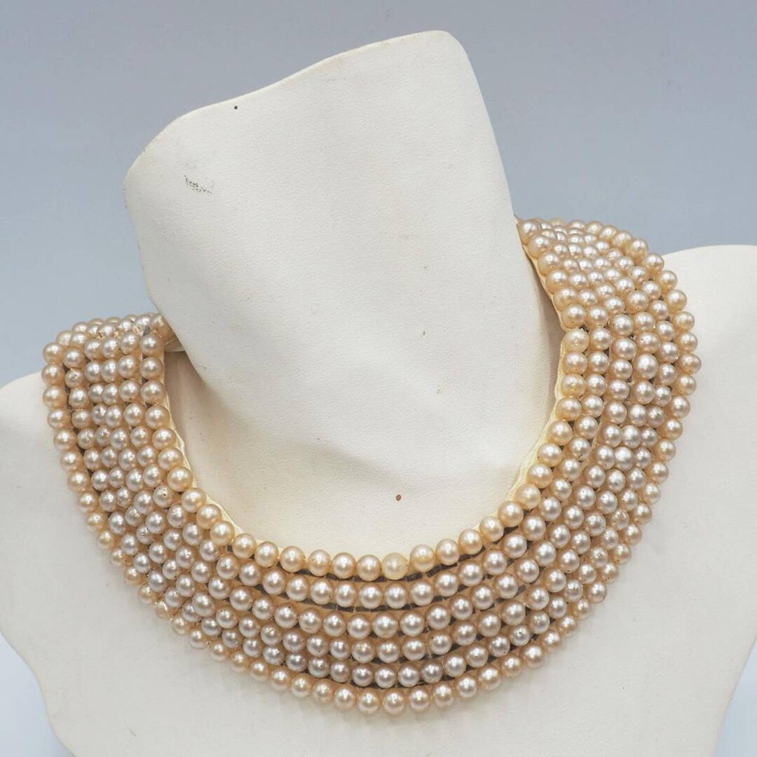 Faux Pearl Choker Necklace 1960's Costume Jewelry Made in