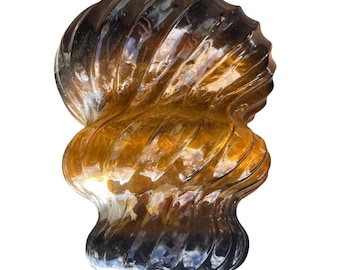 Vintage Ribbed Swirl Glass Light Shade Amber Shell Sconce Replacement Globe 10"