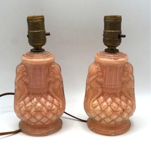 Pair of Pink Art Deco Glass Boudoir Bed Desk Table Lamp