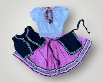 Hungarian Traditional Dress Set Skirt Embroidered Blouse Vest Apron