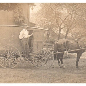 RPPC Man Standing Next To Horse and Buggy Postcard