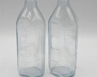 Vintage Lot of 2 Tuffy Baby Glass Infant Nursing Bottle 8 Ounces 6 Sided