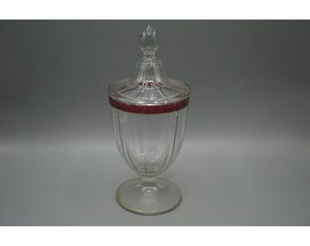 Antique Tiffin Dakota Glass Candy Apothecary Jar Cranberry Gold 10"
