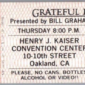 Grateful Dead Untorn Ticket Stub September 12 1985 Oakland California