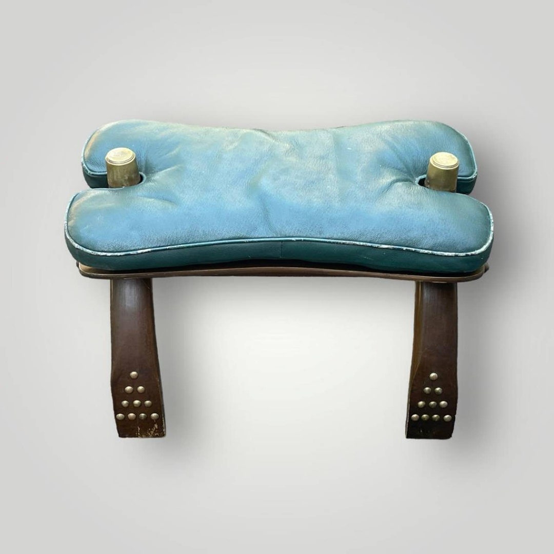 Camel Saddle Studded Wood Leather Seat Foot Stool Brass Caps Etsy