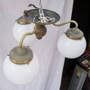 Geringer Chandelier 3 Lights Brass Milk Glass Globe
