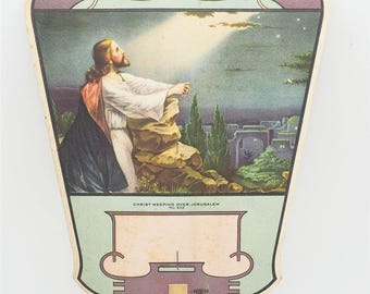 Vintage Jesus Christ Hand Fan Southern Sales Jeweler Bassett VA Advertising