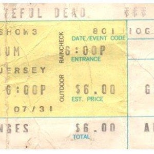 Grateful Dead Concert Ticket Stub July 31 1973 Jersey City New Jersey