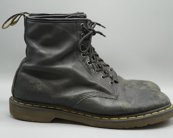Vintage Dr Martens 1460 8-Eye Boots Black Leather Mens 11 Made England Worn In
