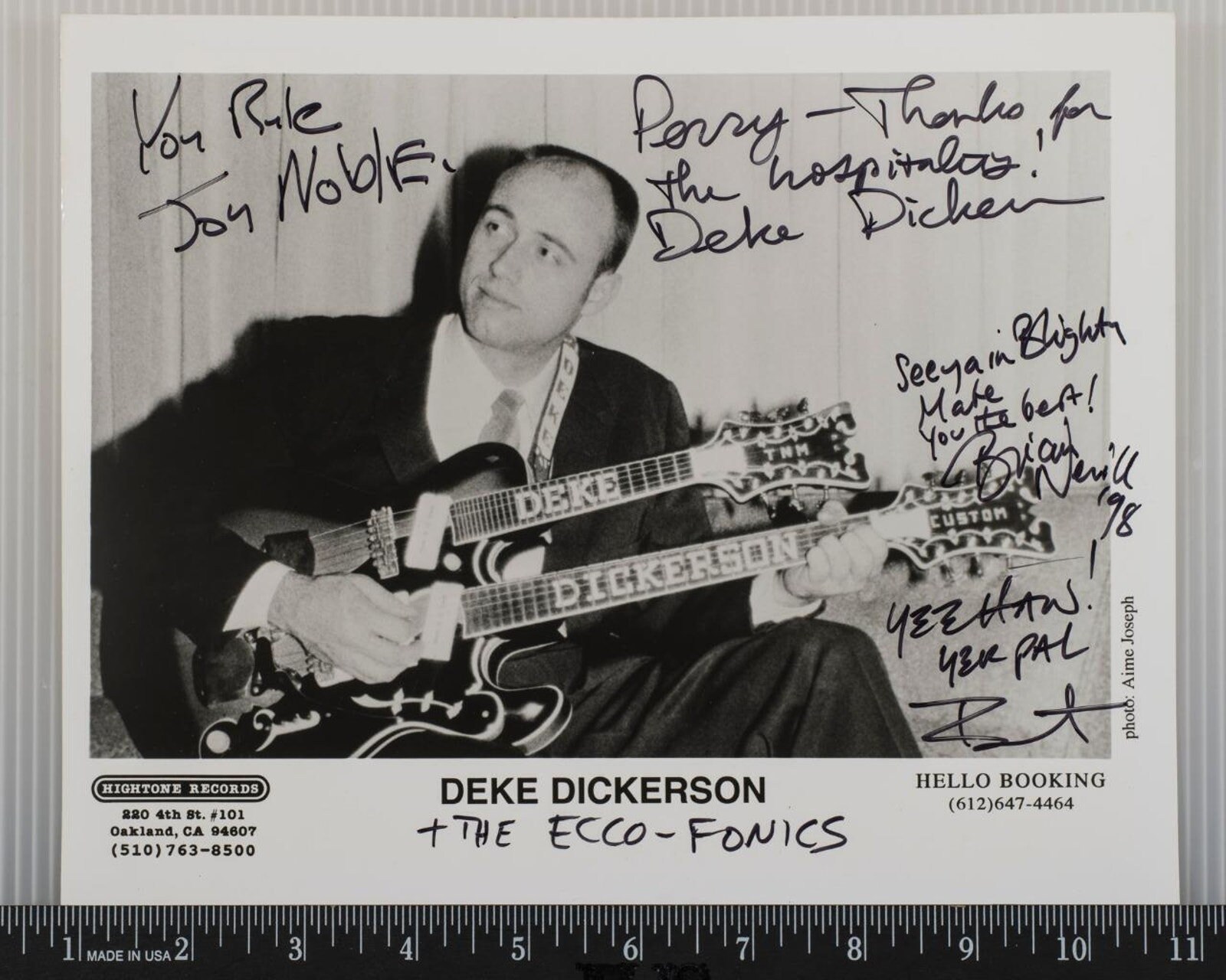 Deke Dickerson Ecco-Fonics Autograph Signed 8x10 B&W Promotional Promo Photo
