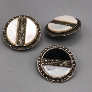Vintage Sterling Silver Clip On Earrings & Brooch Set Jewelry Mid Century
