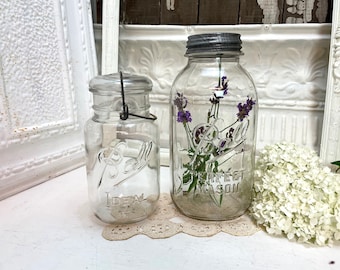 Two Ball jars, Clear ball mason jars at Kate's Vintage Market